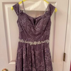 Juniors Purple Off the Shoulder Dress-Short